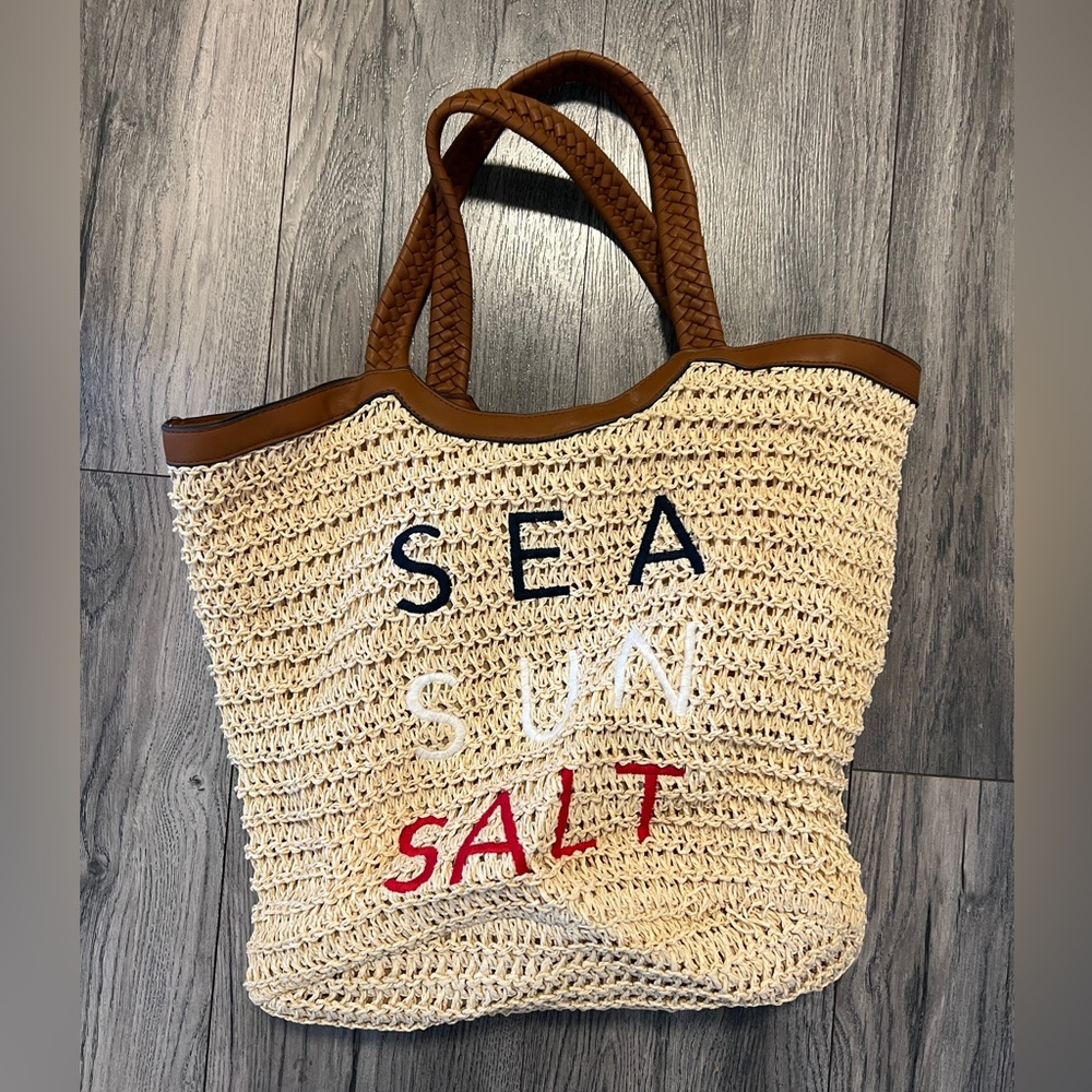 Sea Sun Salt Straw Tote Bag - Brown and Natural - Picture 2 of 2